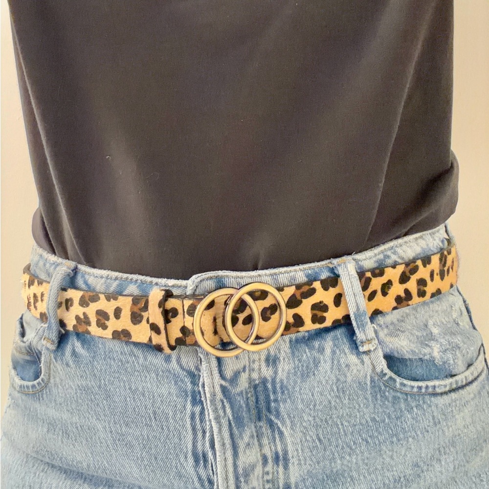Leopard Print Double-Ring Waist Belt - Tan